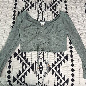 Women's Lace Crop Top - Sage Green